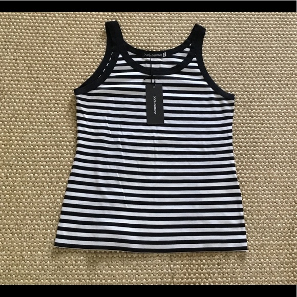 AUTHENTIC DOLCE & GABBANA WHITE AND BLACK STRIPE TANK TOP SIZE 44 IT ( 4-6 US ) - Picture 1 of 7